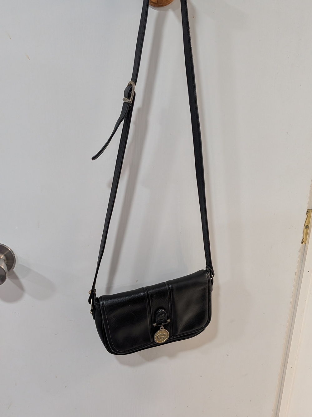 Etienne Aigner Black Leather Crossbody with Gold-Tone Accent